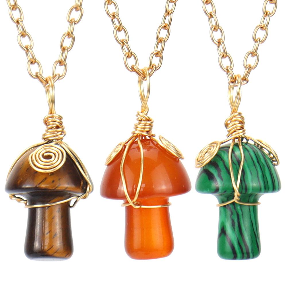 Hand-Woven Crystal Agate Small Mushroom Pendant Necklace Jewelry Diy Jewelry Accessories N584