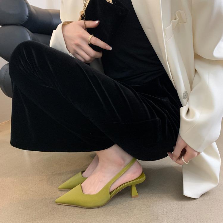 

High heels black temperament bag head sandals fairy shoes thin heels single shoes female pointed head 35 чорний