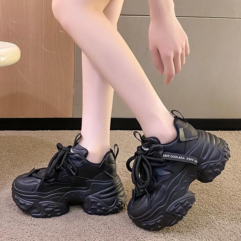 8CM Fashion New Women Platform Sneakers Autumn Spring Breathable Wedges Casual Mesh Shoes High Heels Thick Sole Sneakers Woman
