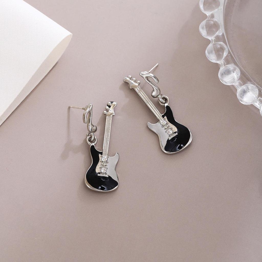 Silver Needle Lightning Guitar Pendant Earrings - High-End Sweet Punk Fashion for Women