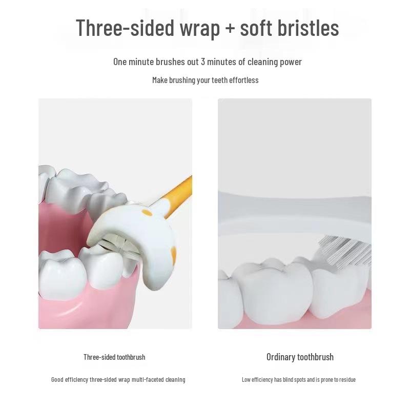 Three-Sided U-Shaped Toothbrush with Soft Bristles & Tongue Scraper for Adults