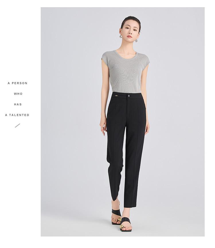 Summer High-Waisted Slimming Solid Color Commuting Women's Nine-Point Casual Pants