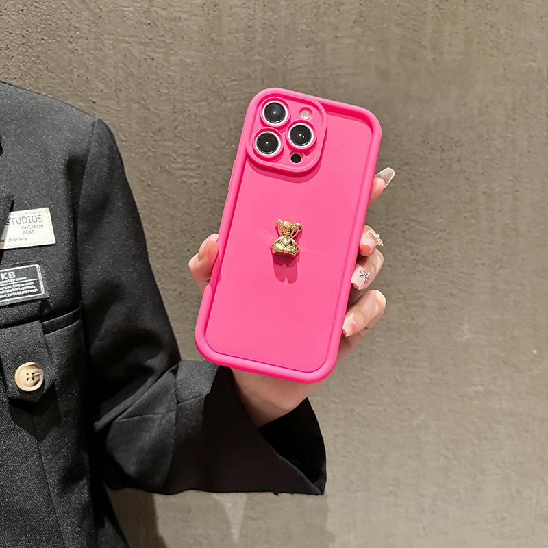 3D Gold Bear Silicone Soft Phone Case For iPhone 16 15 14 Pro Max 11 12 13 X XS XR 7 8 Plus SE  Shockproof Candy Matte Cover