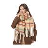 Winter Scarf Cashmere Feel Plush Scarf with Tassel Decoration Thickened Warm Plaid Pattern Winter Long Scarf