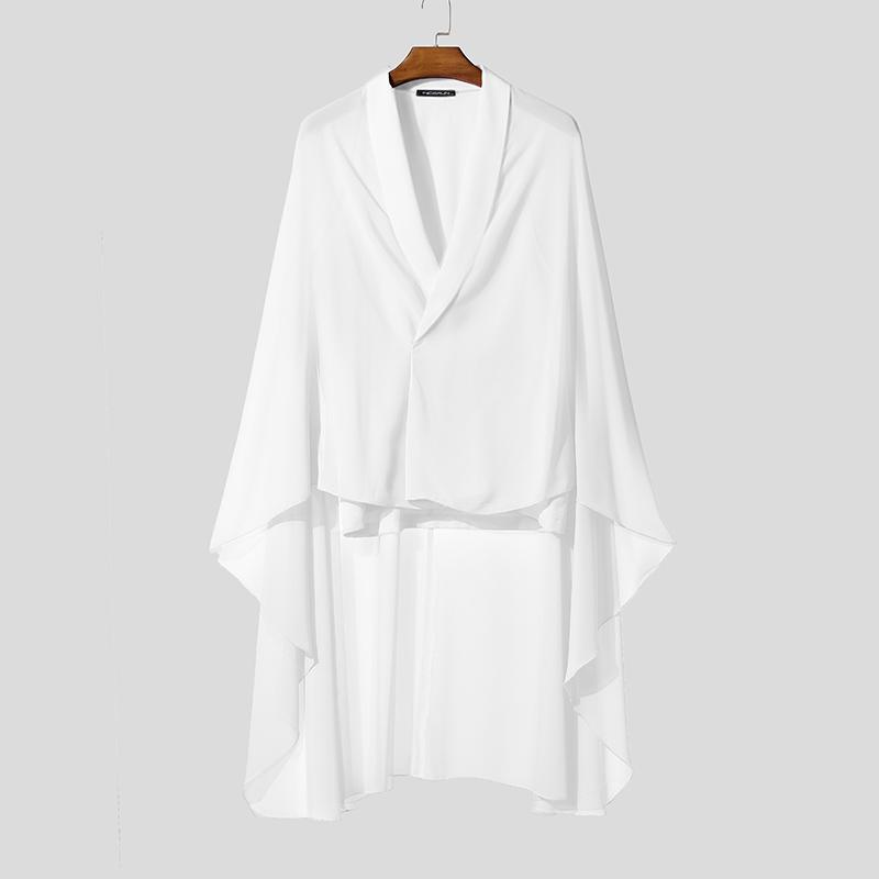 

INCERUN Men V Neck Long Sleeve Mesh Layers Patchwork Casual Loose Cape Shirts S