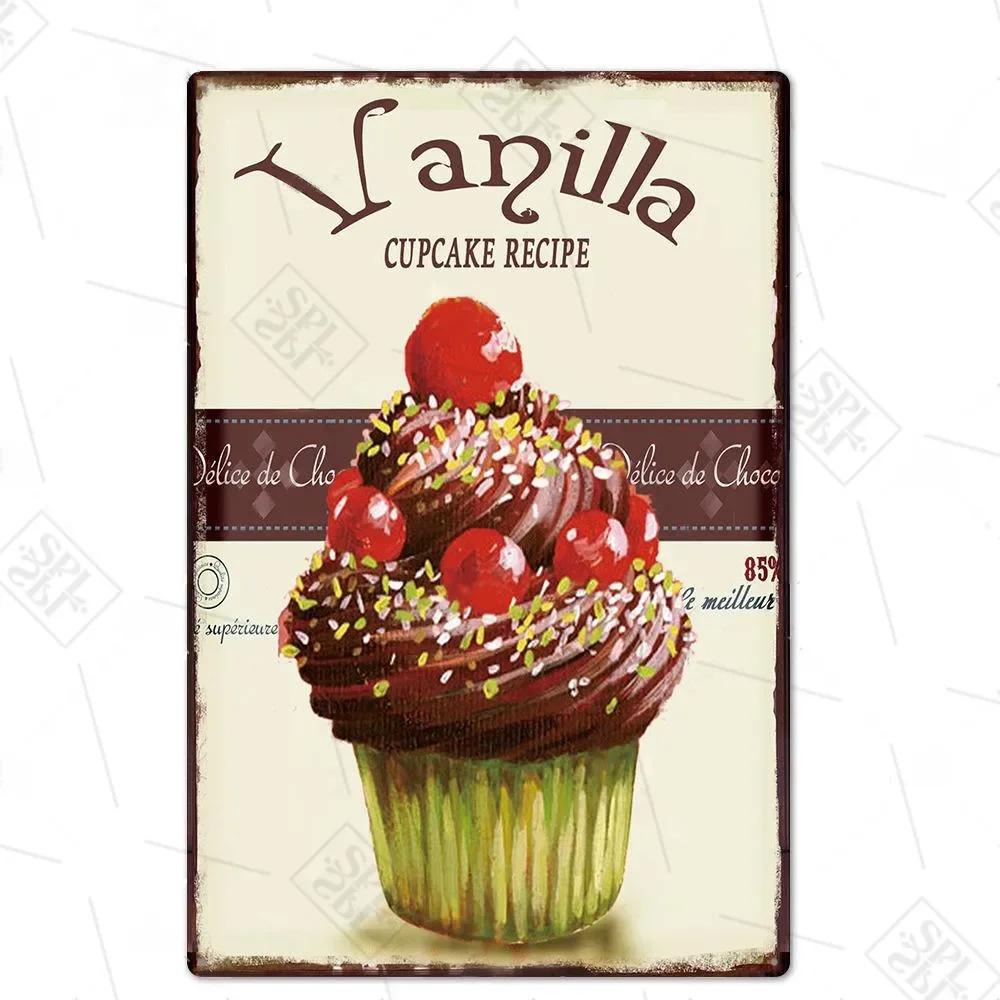Chocolate Cake Vintage Metal Sign Pink Metal Poster Tin Plate Dessert Shop Restaurant Retro Wall Sticker Plaque Home Decorati 20x30cm(7.8x11.8inch)