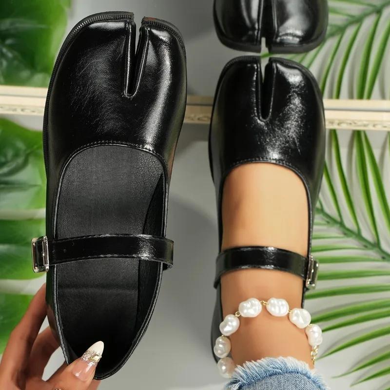 Black Patent Leather Tabi Mary Jane Shoes For Women Ankle Adjustable Buckle Split Toe Ballet Flats Custom Colors Handmade Flats