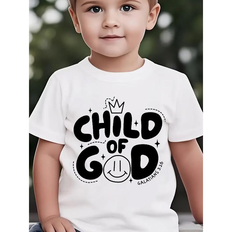 European sizes Summer Boys' Fashion Short-Sleeve T-Shirt CHILD OF GOD Crown Cartoon Pattern Print Outdoor Casual Top
