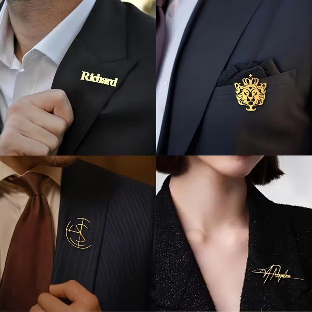Custom Any Logo Image Brooch Stainless Steel Pins For Men Gentlemen Clothing Accessories Wedding Birthday Brooches Jewelry Gift