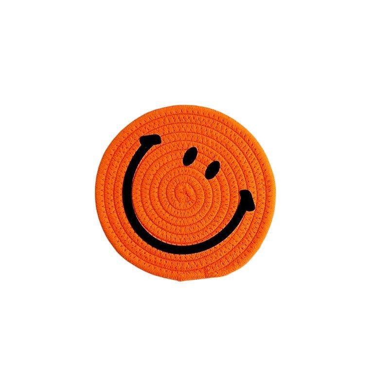 Smiling Face Round Mat Woven Ramie Placemats Anti Slip Dining Table Mats Non-Slip Tableware Bowl Pads Kitchen Drink Cup Coasters
