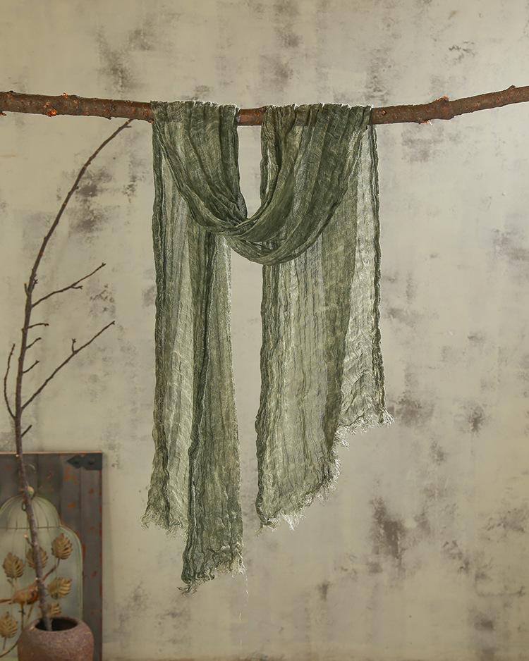 Japanese Linen Monochrome Natural Texture Pleated Scarf, Retro Linen Literary Scarf, Thin Men'S Autumn And Winter