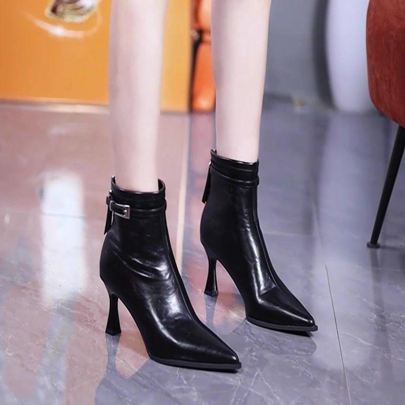 

Остроносые ботильоны из мягкой кожи на высоком каблуке с пряжкой, женские, новые на осень и зиму 2025 года, универсальные ботильоны на тонком каблуке, ботинки Мартин 40