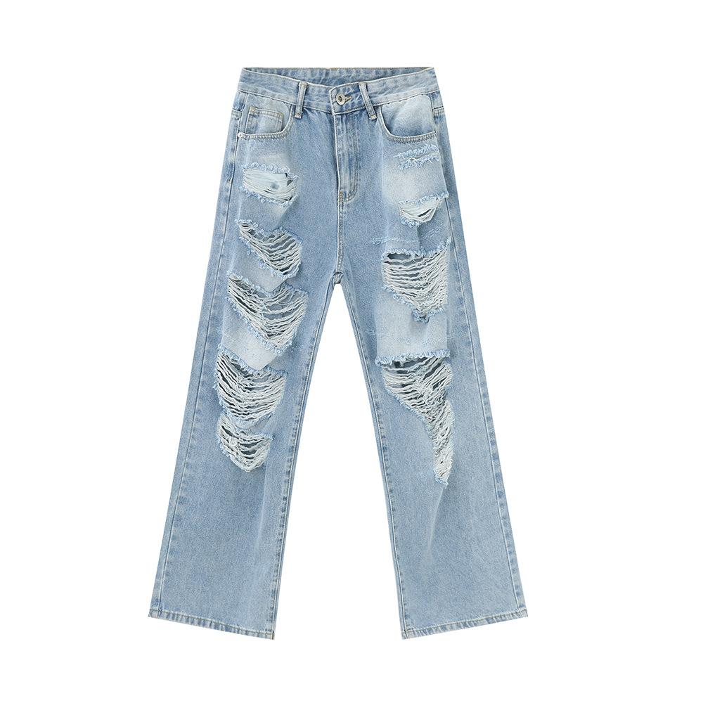 

Men s clothing | 2026 Summer New Niche Heavy-Duty Ripped Jeans, Casual Loose Fit, Trendy S светло-синий
