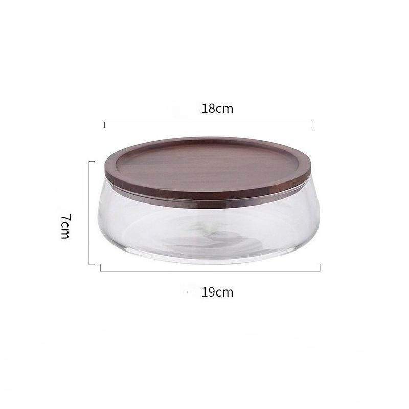 Glass Food Storage Fruit Tray with Wooden Cover Nut Candy Fruit Organizer for Coffee Table Dry Fruit Bowl Kitchen Storage