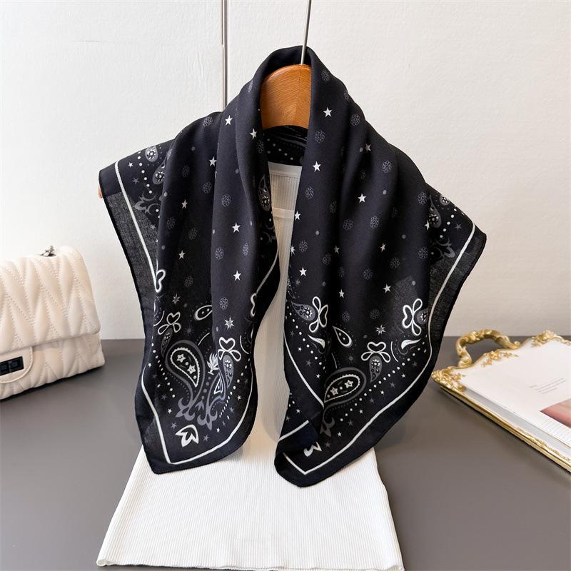 Cashew Flower Herringbone Pattern Cotton Linen Small Square Scarf Silk Imitation Velvet Shawl Sun Protection Women's