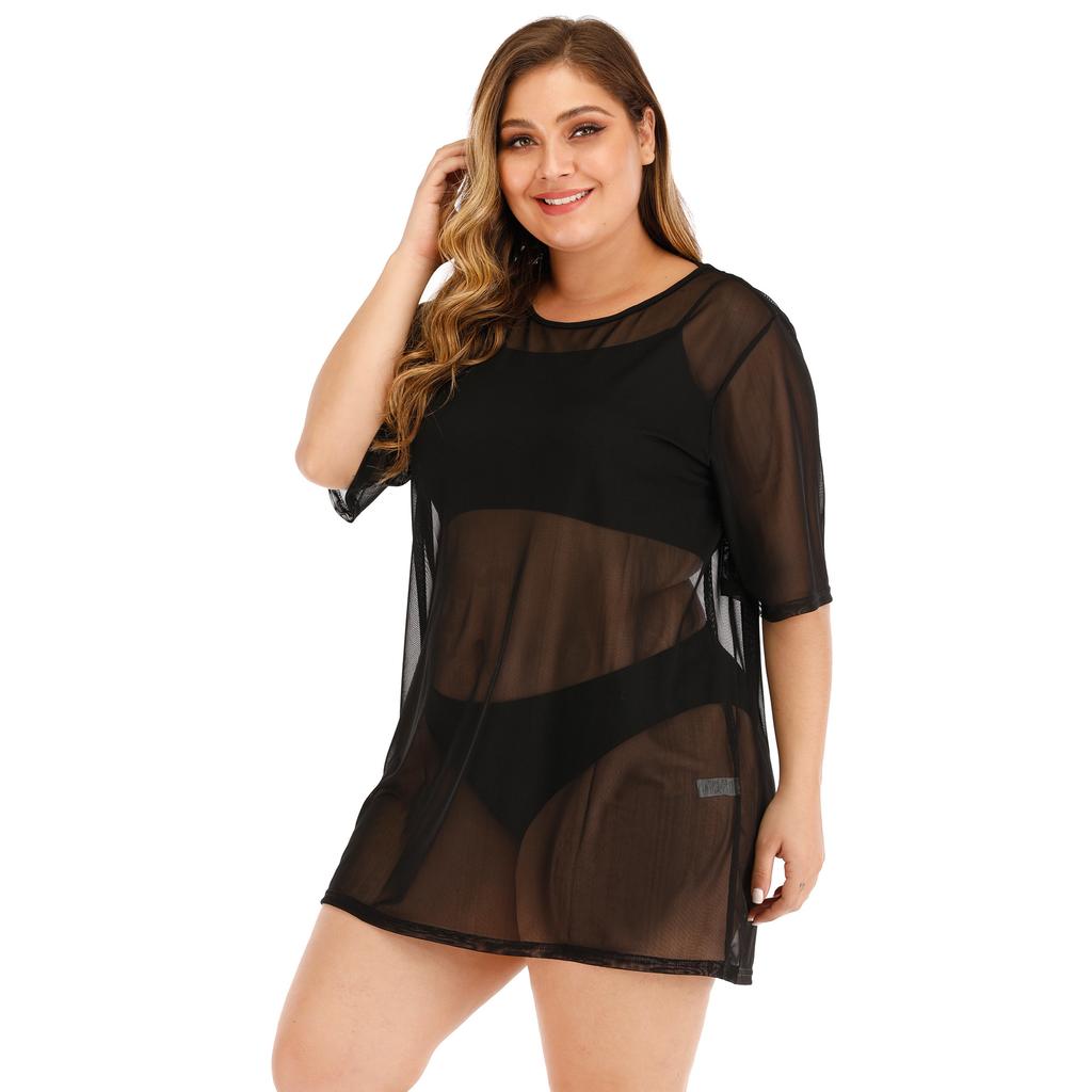 Plus Size Women's Sexy See Through Mesh Beach Dress Bikini Cover Up Dresses
