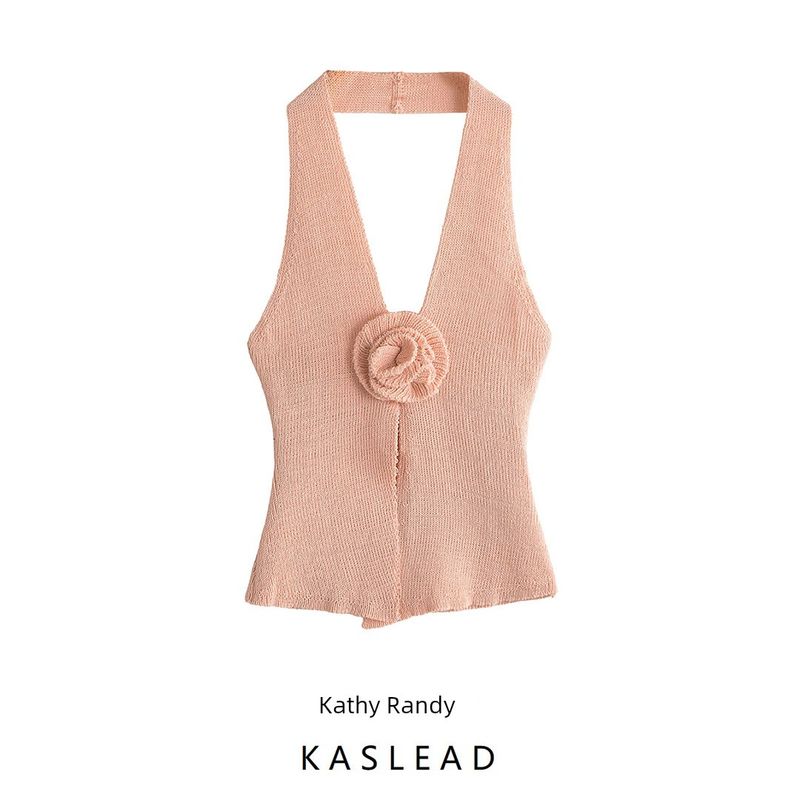 Kaslead New Arrival Women's Clothing Fashion Style Fashion Casual Minimalist Easiest for Match Hook Flower Knitting Halterneck Cardigan