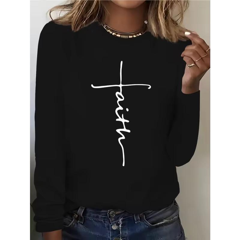 Women's Spring Autumn T-Shirts Fashion Casual Loose 3D Print You Are Enough Printed O Neck Long Sleeve T-shirt Top