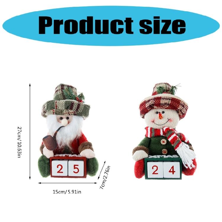 Santa and Snowman Plush Figurine Wood Christmas Count Down Calendar with Number Square Farmhouses Tabletop Ornament Gift