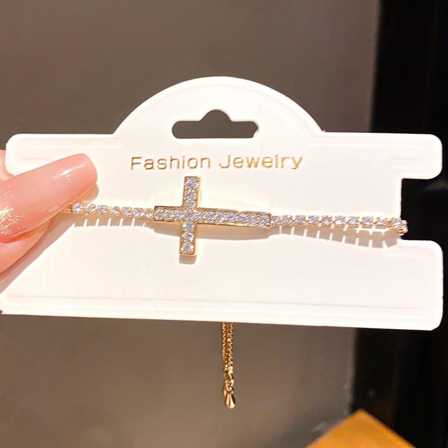 Christian Cross Zircon Pendant Bracelet With Geometric Design For Womens Fashion Accessory
