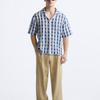 Zara Loose Fit Lapel Casual Short Sleeve Shirt Men Shirts Blue 7200330-400