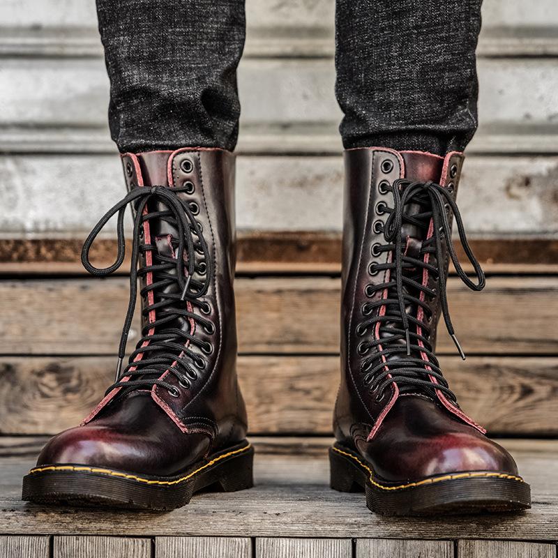 Neue 14-Loch Paar Leder High-Top Martin Stiefel Werkzeug Armee Herren Hohe Lokomotive Damen Stiefel
