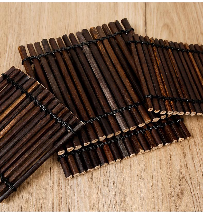 Retro Bamboo Tea Ceremony Coaster Set: Heat Insulation Placemat, Woven Tea Mat, Purple Bamboo Ornament, Tea Accessories.