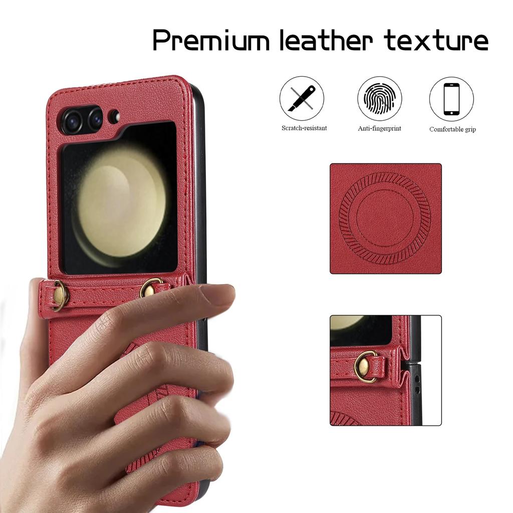 Magnetic Crossbody Leather Phone Case For Samsung Z Flip 6 5 4 3 5G Flip5 Long Rope For Magsafe Wireless Charging Lanyard Cover