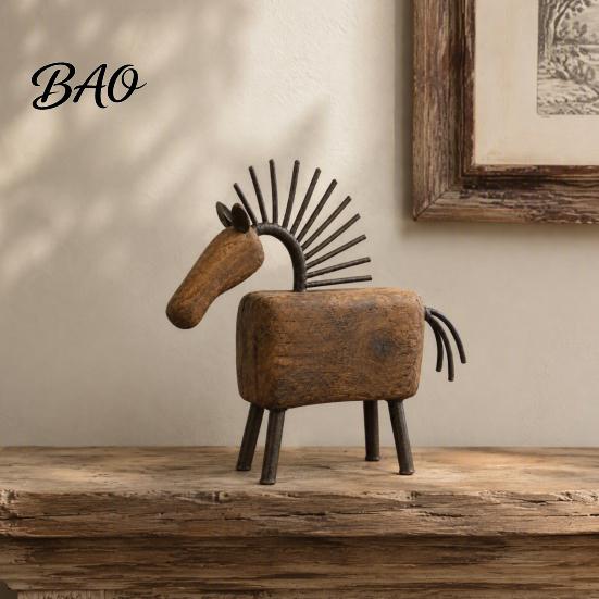 Unique Horse Silhouette Statue Vintage Figurine, Rustic Farmhouse Sculpture, Folk Art Table Ornaments Tabletop Ornament for Home Shelf Mantel Entryway