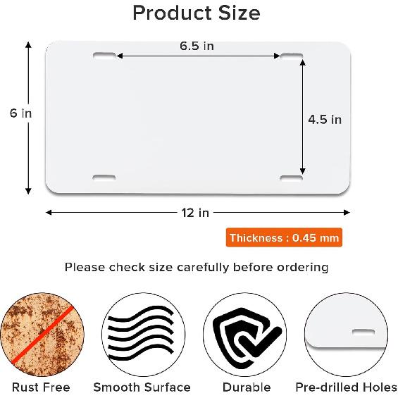 4 Pcs Sublimation License Plate Blanks, Aluminum Metal Car License Plate Label, DIY Picture Thermal Transfer Blank Sublimation for Ized Design Work
