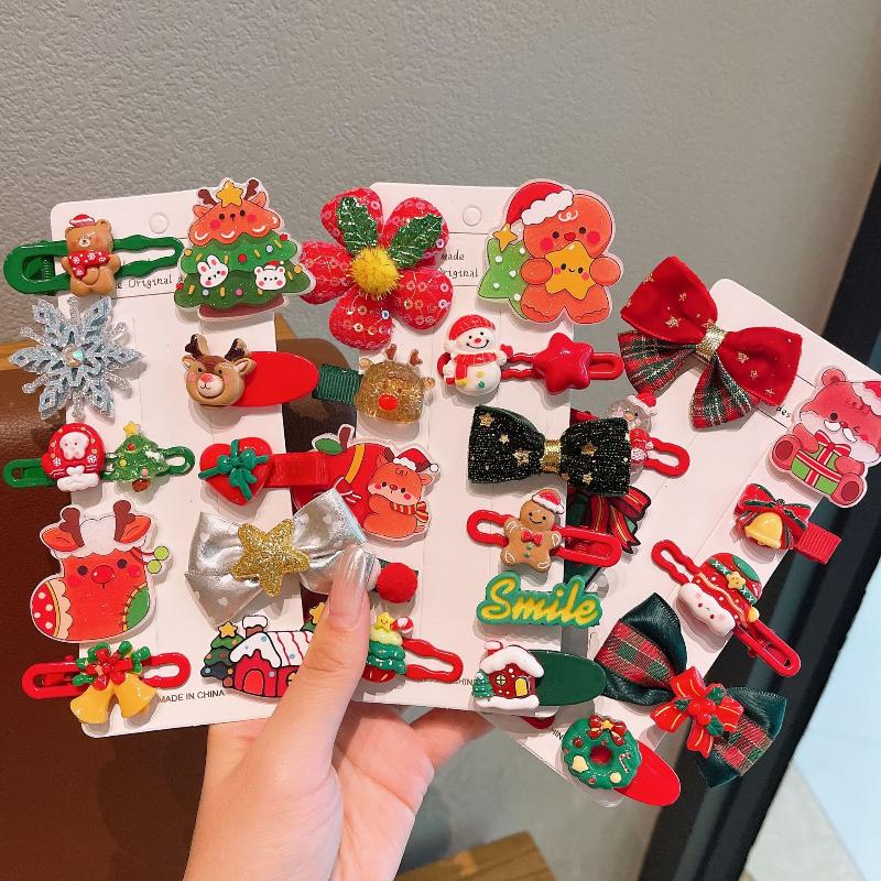 Noel Saç Tokası Seti Sevimli Noel Baba Noel Ağacı Kar Tanesi Saç Tokası Çocuk Saç Aksesuarları Yıl Hediyeleri