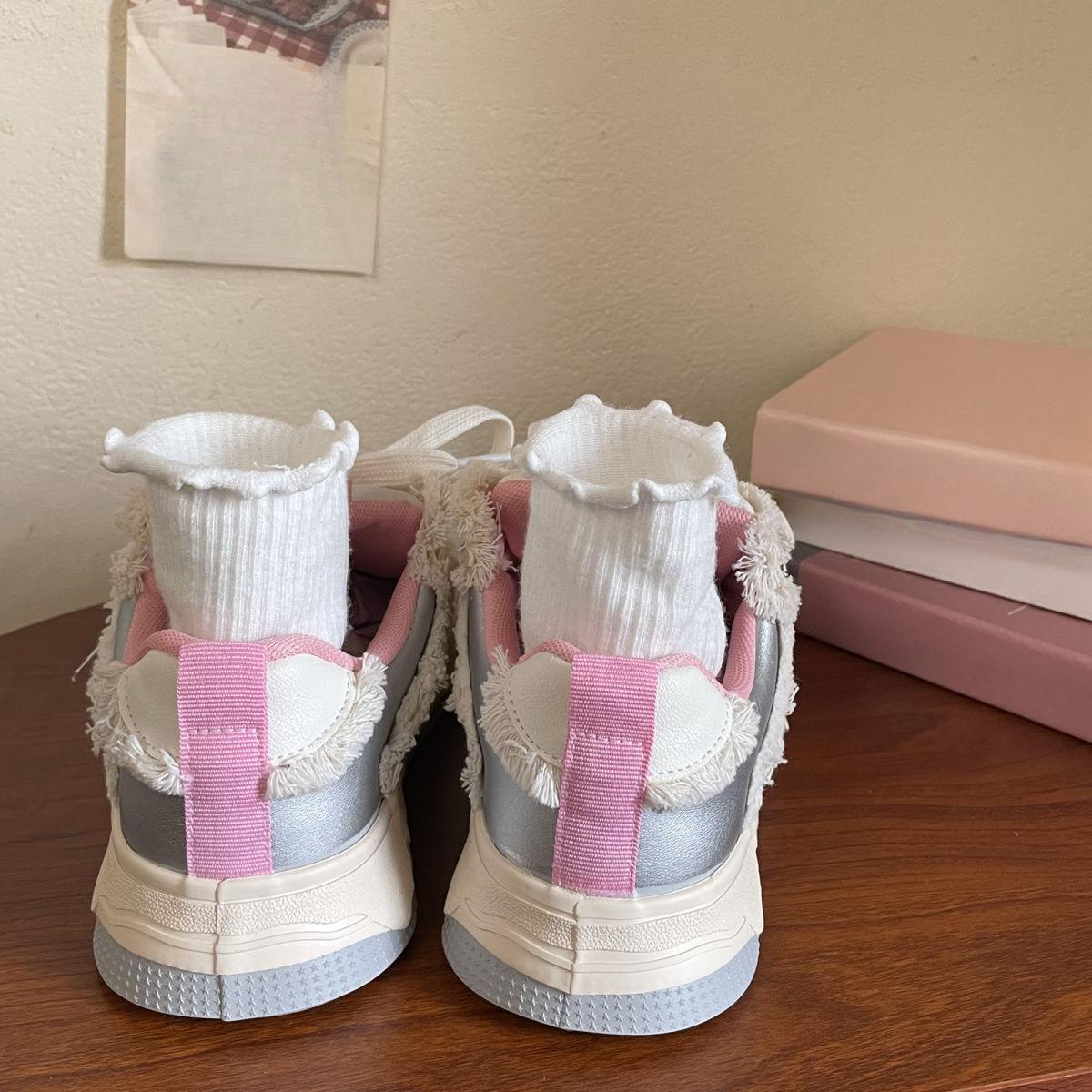 Круглая головка уродливые милые серебристые пудровые туфли на толстой подошве белые — фото 2