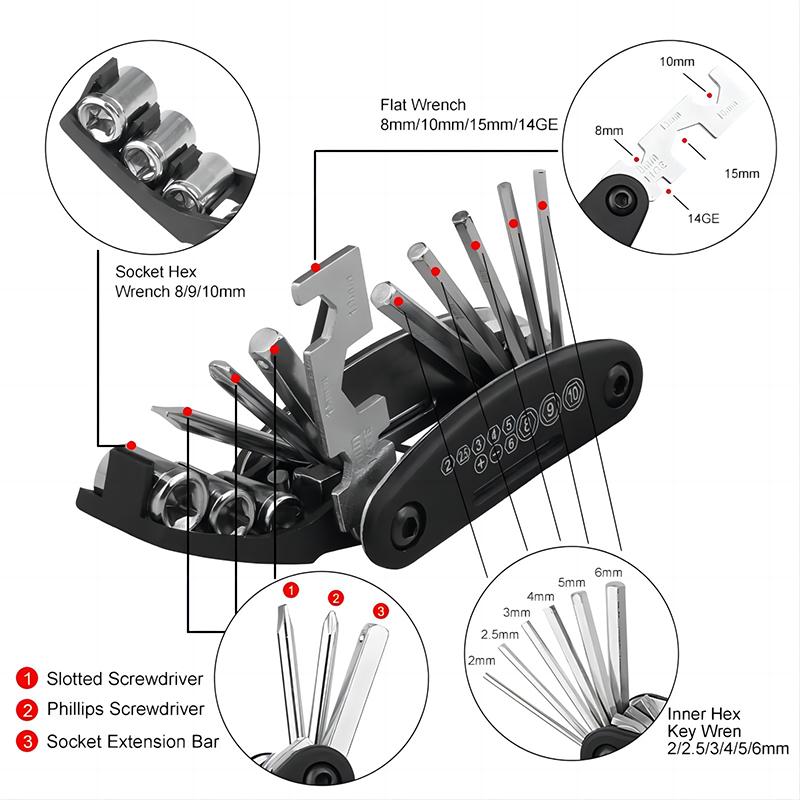 Clé multifonction pour VTT, tournevis, outils de réparation de moto, 16 en 1