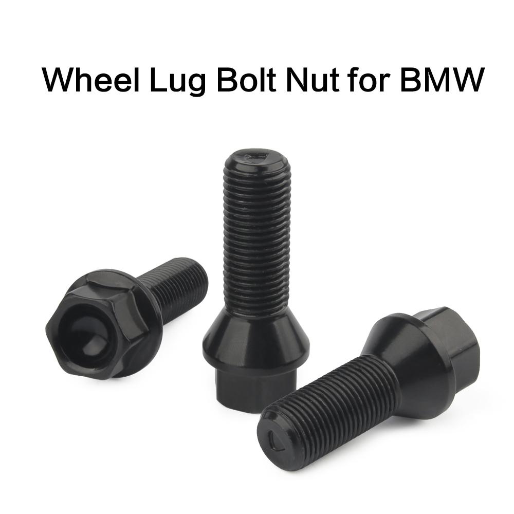 4 peças de parafusos de roda para carro para BMW E90 E91 E92 E93 3 estilos Porcas universais para automóveis parafusos prisioneiros M12 x 1.5 M14 x 1.5 M14 x 1.25 preto