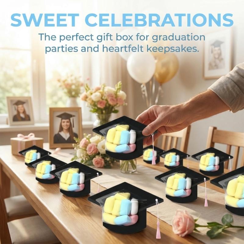 Pack Of 1/5/10/30 Graduation Cap Candy Cards With Plastic Dome And Tassels For Party Favors And School Celebration