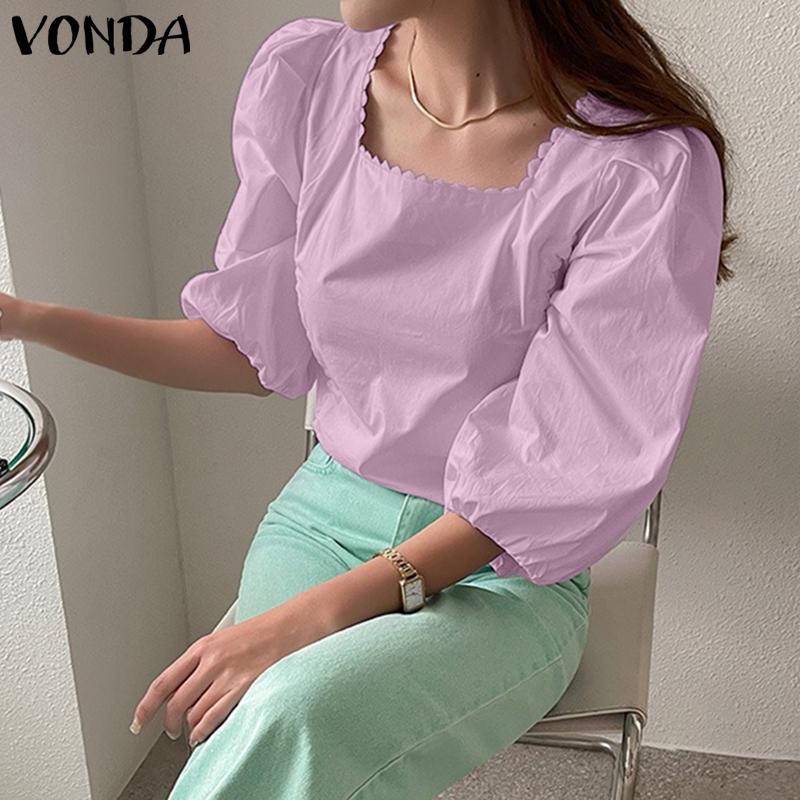 

VONDA женская летняя свободная прямая блузка с квадратным вырезом и короткими рукавами