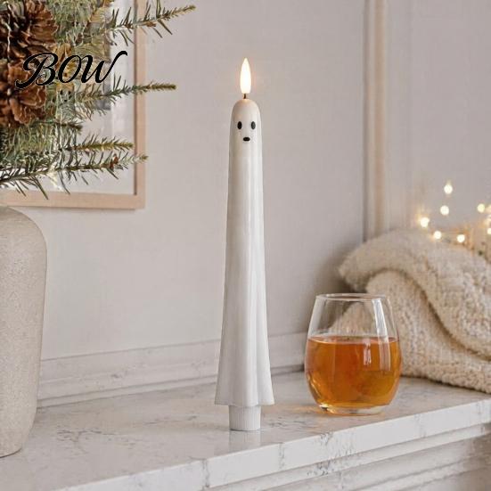 Flickering Ghost Tea Lights Halloween Flameless Taper Candles, Battery Operated Candle Light with Seasonal Home Accents for Remote, Real Wax