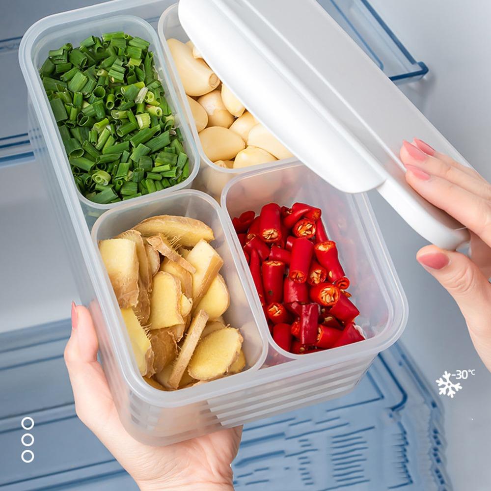 Food Organizing 4 Compartment Fridge Storage Containers Stackable PP Fresh Keeping Box With Lid Food Organizer Box Kitchen