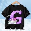 Kids Short Sleeve Clothing Gift KPop Demon Hunters T-shirt for Children Cartoon A-Z Letters Tee Top Black Round Collar Clothes