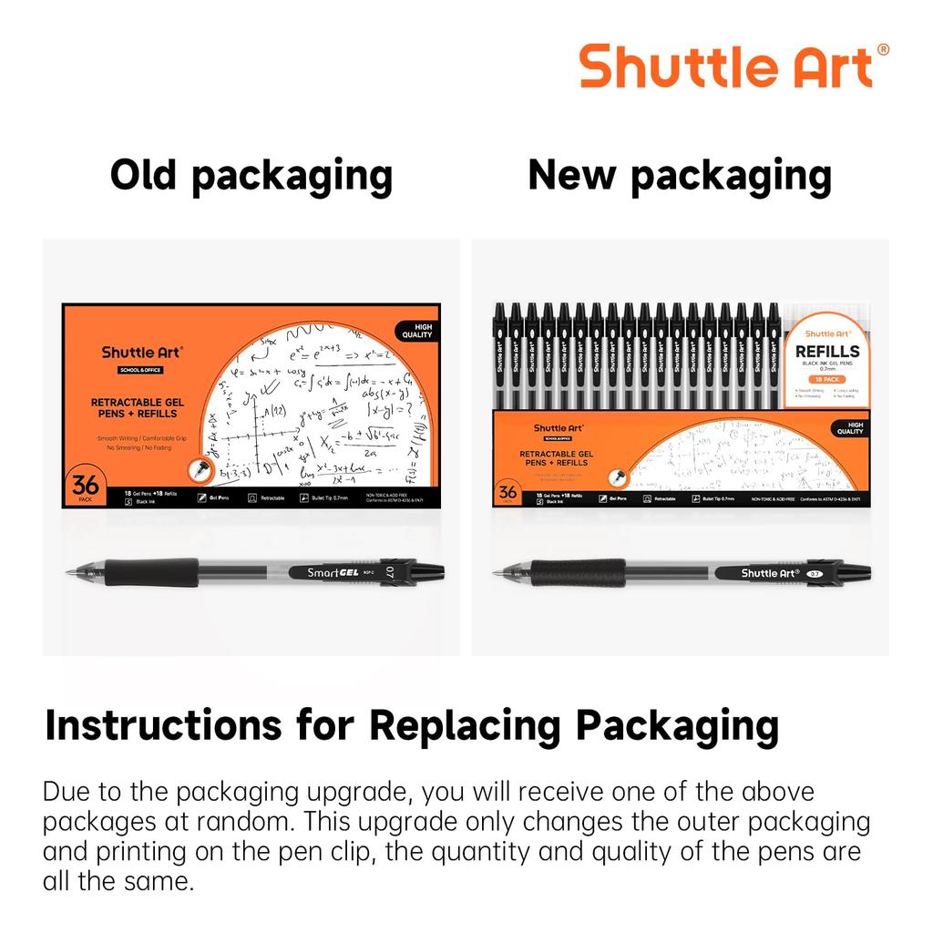Shuttle Art Gel Ballpoint Gel Gel Knock 36 18 18 Quick with for Office Writing Instruments Pen, Pen, Ink, Type, Black, Pack, Pens, Refills, 0.7mm,