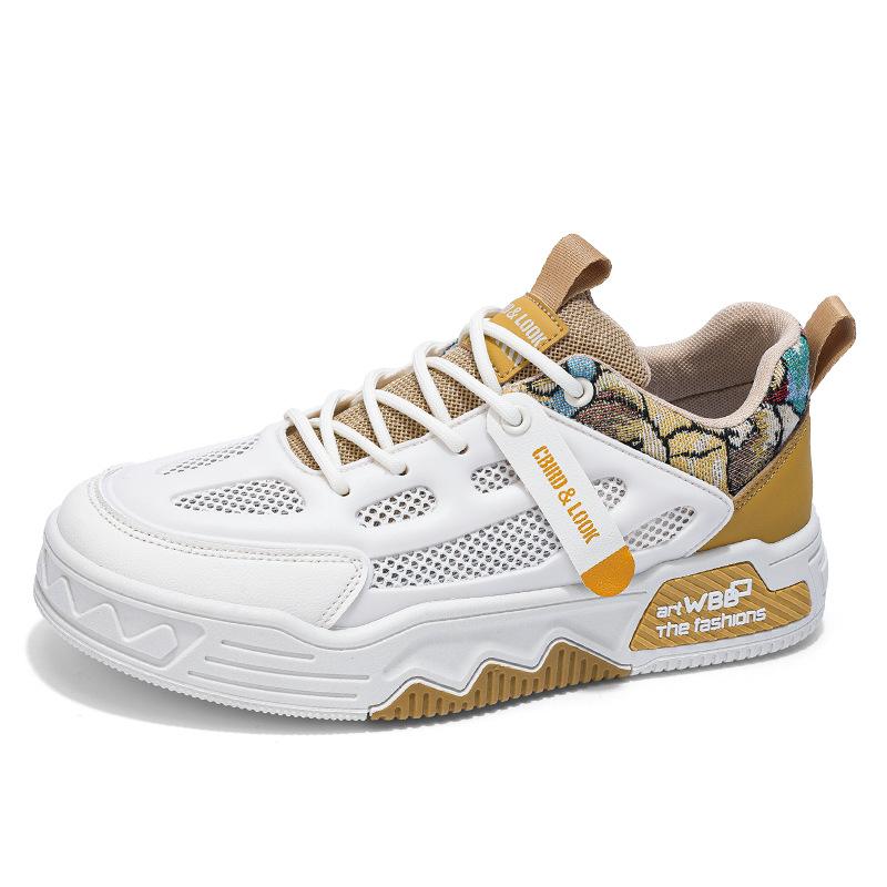 Color Matching Low-Top Lace-Up Outdoor Sports Shoes Men'S Mesh Breathable Thick-Soled Heightening Casual Men'S Board Shoes