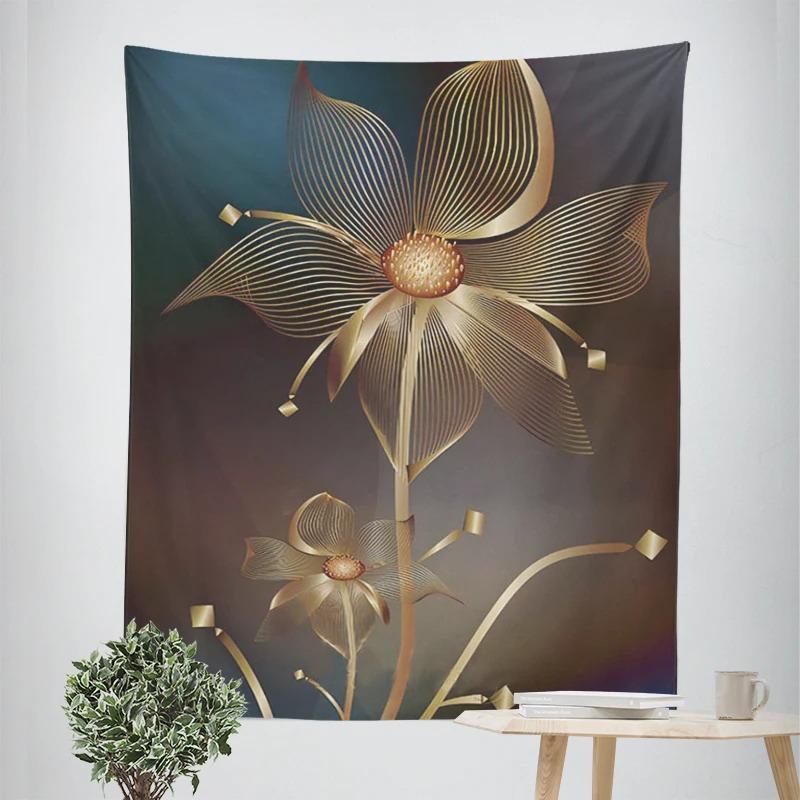 Simple Golden Floral Decorative Tapestry Home Wall Decor Office Living Room Tapestry