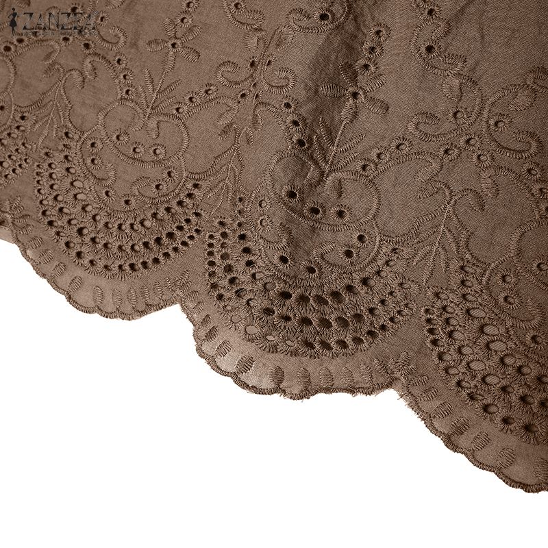 ZANZEA Women Casual Round Neck Loose Sleeveless Lace Crochet Tank Tops