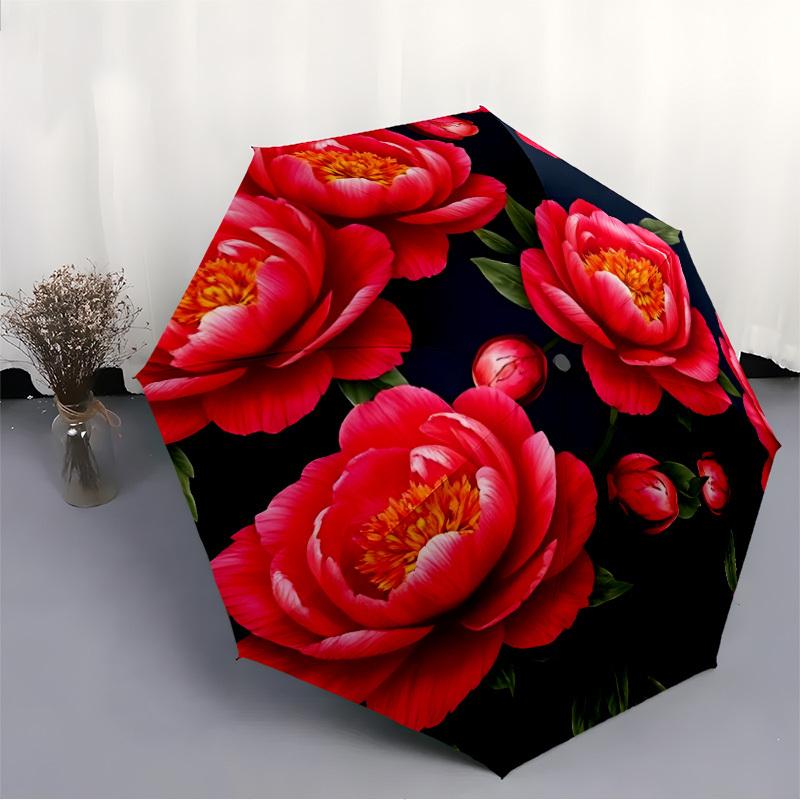 1pc Floral Pattern Automatic Opening/Closing Umbrella with Operation & Windproof Canopy - Folding Design, Holiday Gift yy260225144