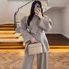 Cross-border European and American women's clothing Amazon large lapel collar temperament jacket long-sleeved wide-leg pants commuter suit