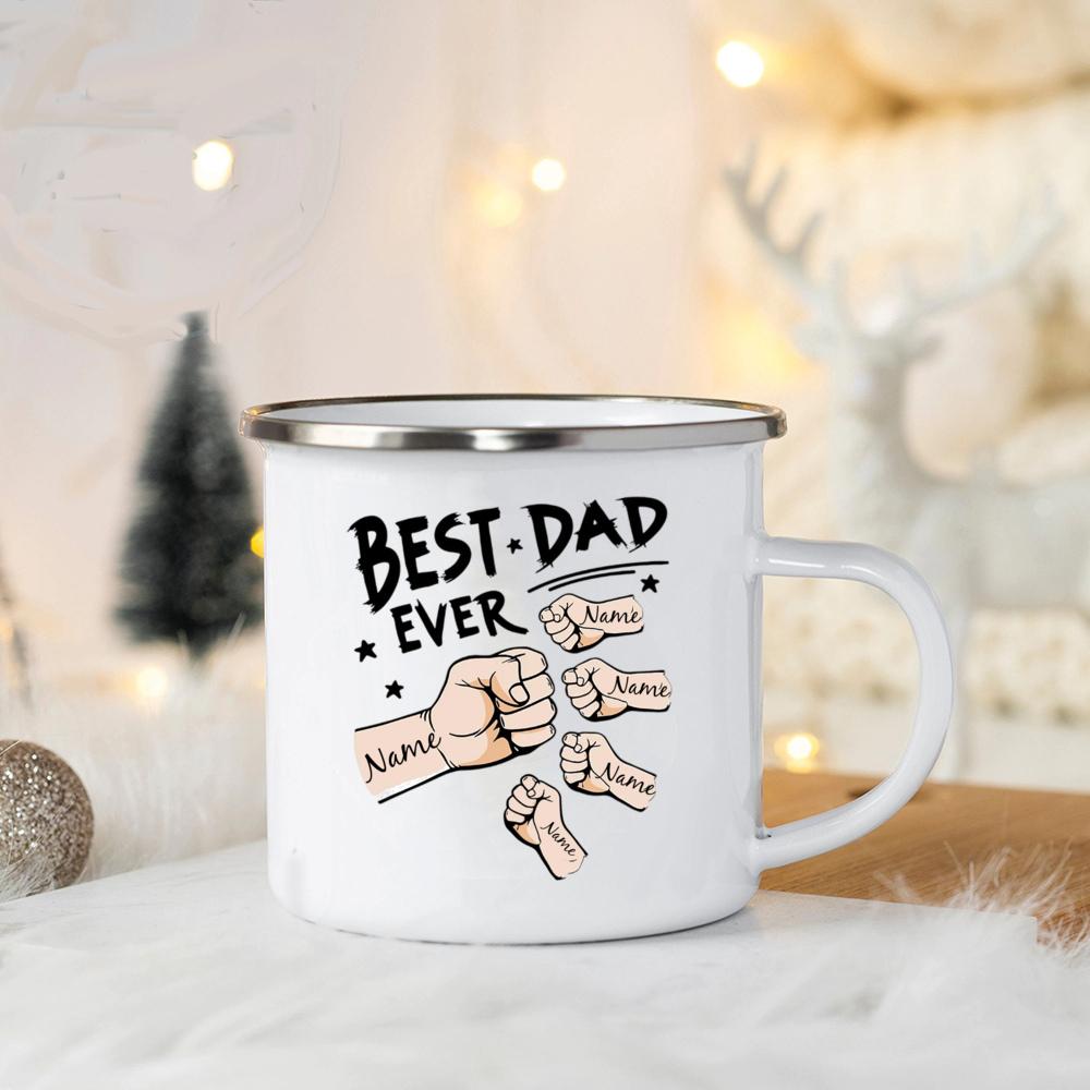 5 Vatertag Fauststoß Emaille Tasse Kaffee Tee Emaille Tasse Starke Familie Opa Geschenk Personalisiertes Geschenk