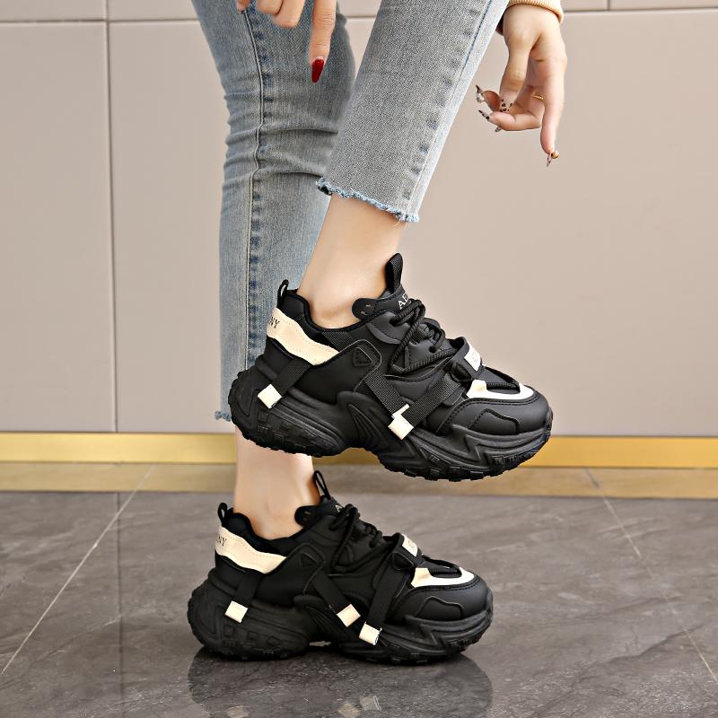 Womens Sports Shoes Thick Sole 2025 Summer New Chunky Sneakers Casual Mesh Breathable Trainers Sports Running Casual Shoes