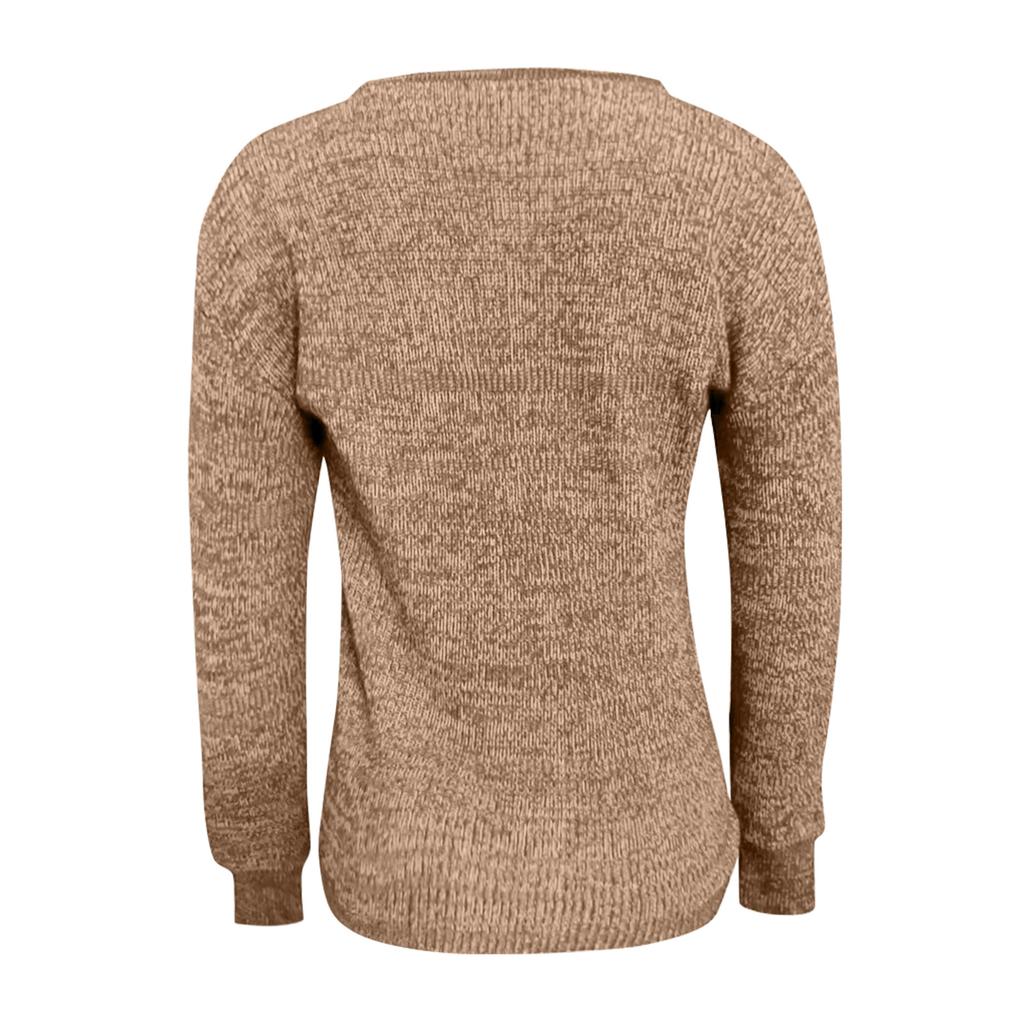 Women's Casual And Fashionable V-Neck Long-Sleeved Crossed -Color Knitted Sweater
