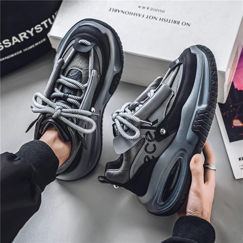 Fashion Men's Leather Shoes Thick Sole Casual  Shoes Outdoor Anti Slip Sports Walking Shoes Trendy Male Sneakers
