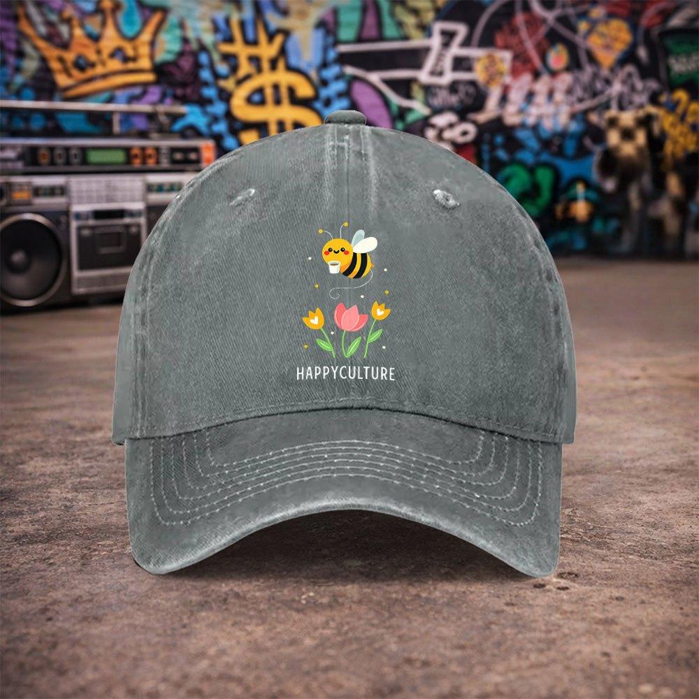 Pc Unisex HAPPYCULTURE Bee Coffee Vintage Washed Baseball Cap Unisexs Trendy Hat Versatile Duckbill Cap Fun Print A Uniqu